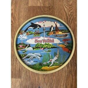 Sea World Metal Serving Tray Plate Amusement Park Souvenir 11" VTG 70s 80s